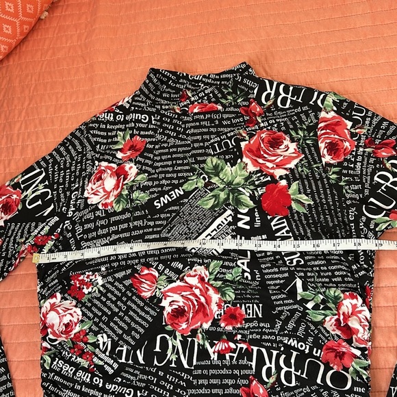 Almost Famous Black Floral Newsprint Long Sleeve Bodycon Dress size 1X - Picture 10 of 16
